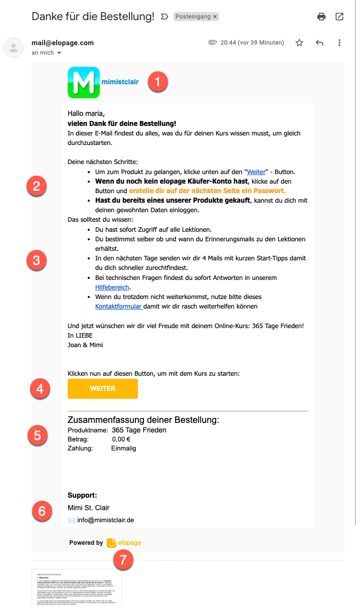 Danke Mail nach dem Kauf Einen Kurs kaufen 1
